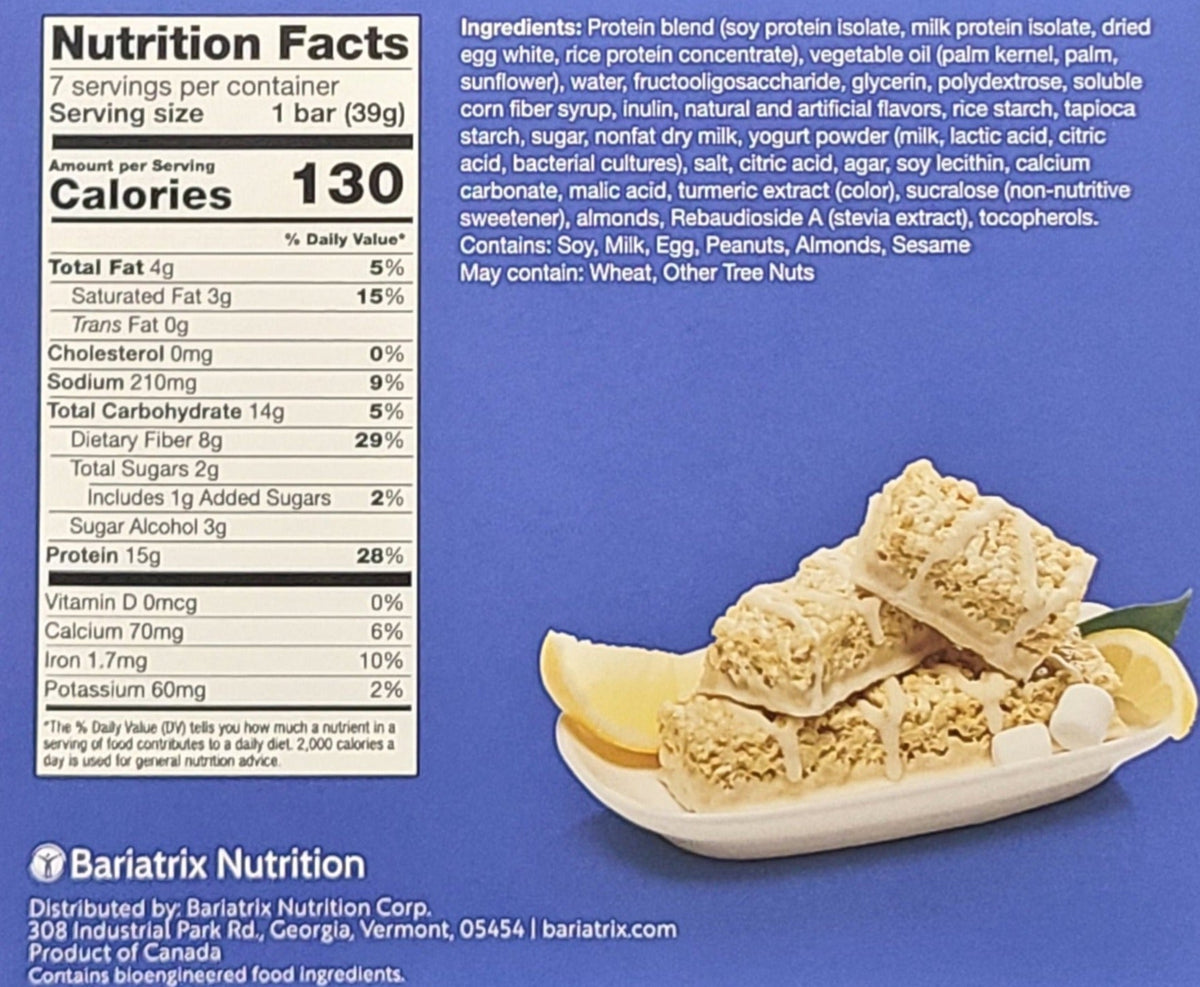Fluffy Lemon Bar from AmBari Nutrition, a protein bar with a lemon flavor and soft, textured surface.