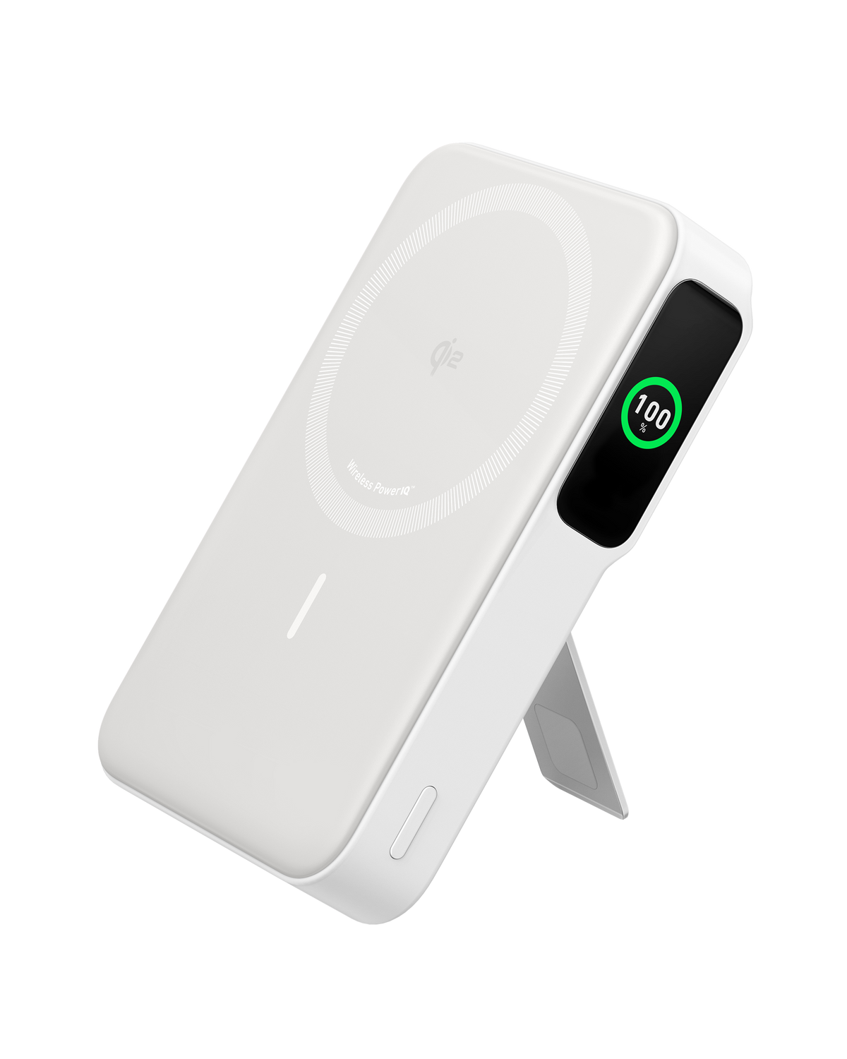 Anker MagGo 10K portable power bank with magnetic wireless charging pad and USB-C port for smartphone charging.