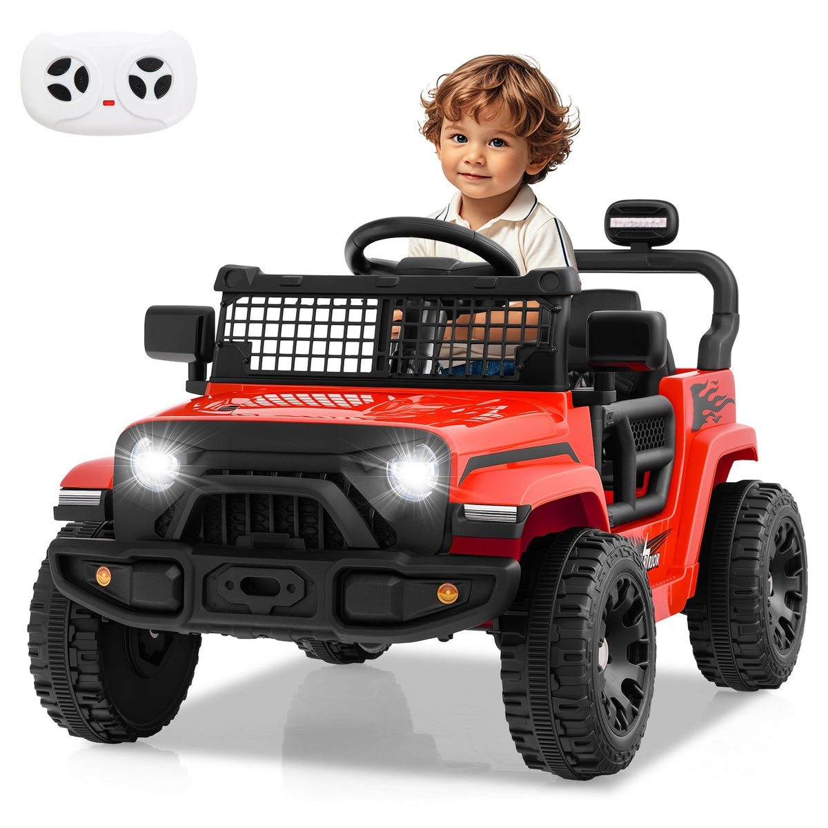 Kids riding a pink 12V electric ride-on truck by GBruno Store with realistic design and sturdy wheels.