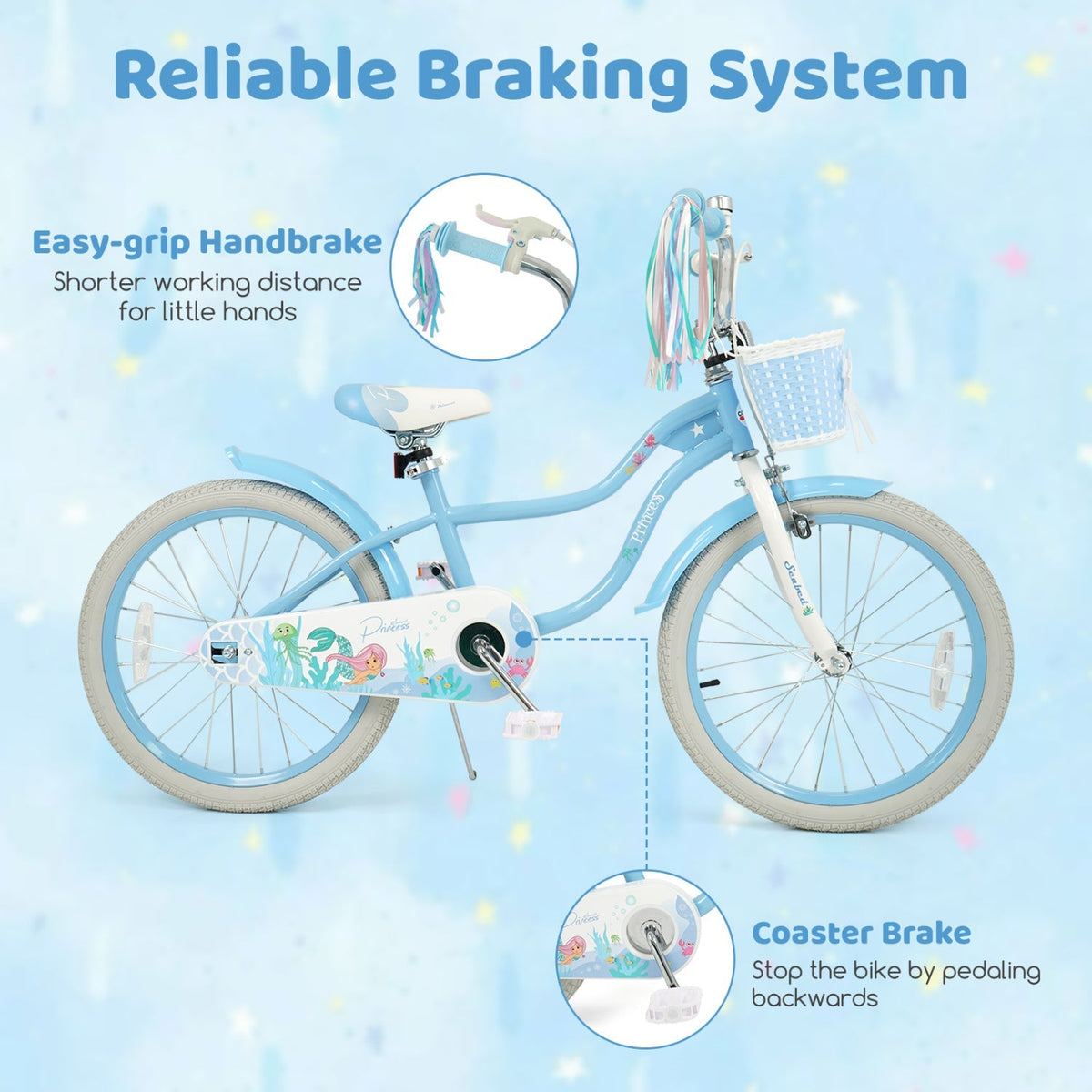 GBruno Store 20-inch kids bike with training wheels and a front basket, designed for young children learning to ride.