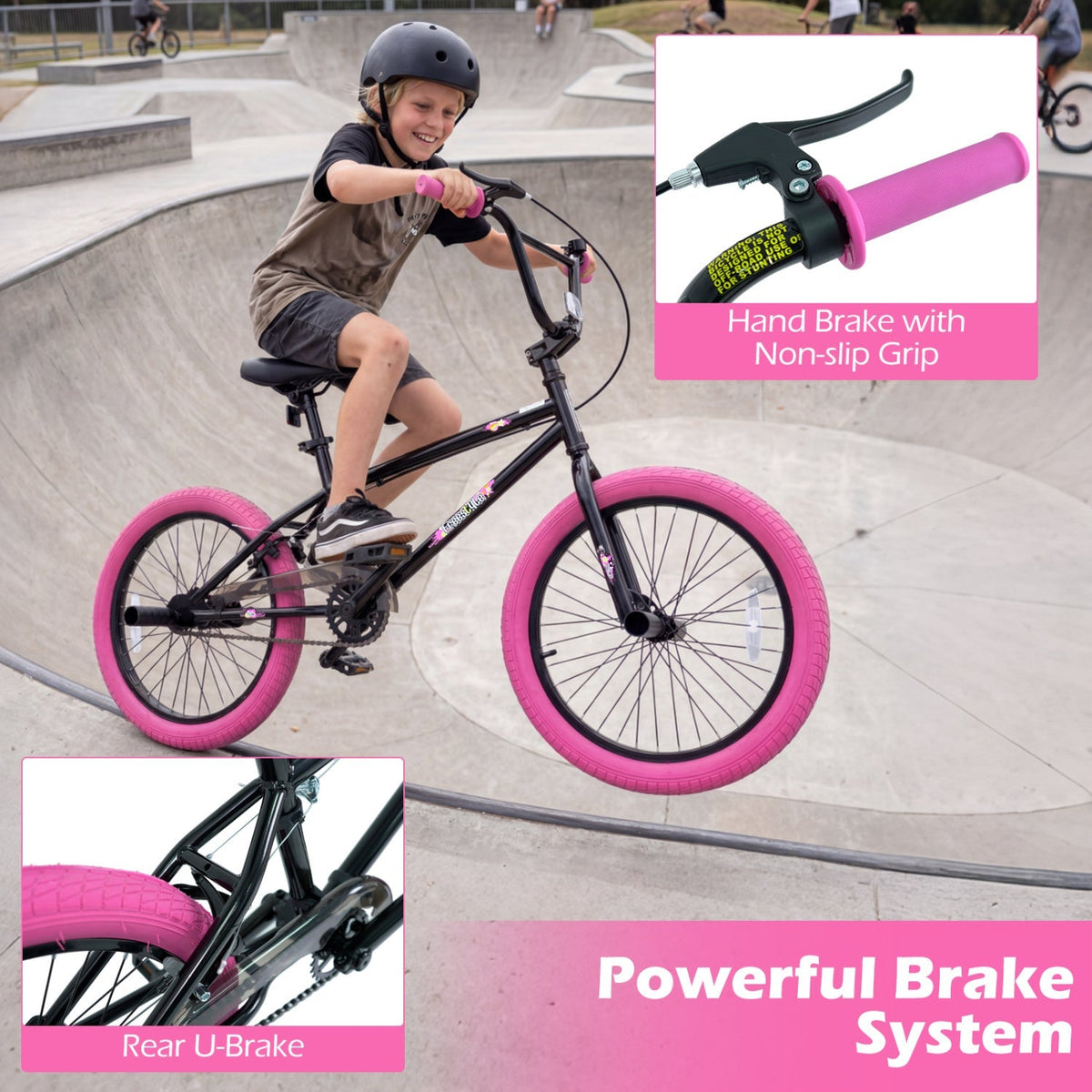 20-inch trick bicycle by GBruno with 360-degree steering and adjustable seat for kids and teens, suitable for stunts and riding.