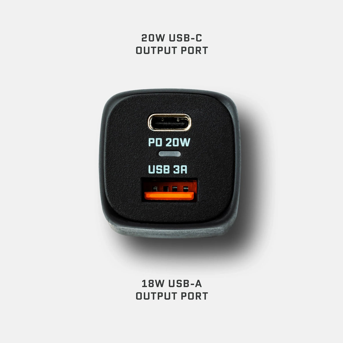 Dark Energy 20W AC wall adapter with compact design and standard plug, ideal for charging electronic devices.