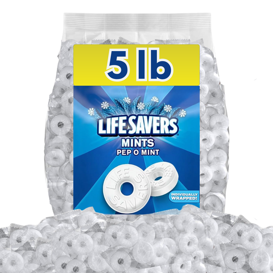 Life Savers Mints Pep O Mint candy in a bulk value bag, showing colorful mints inside a clear bag, by Candy In Bulk