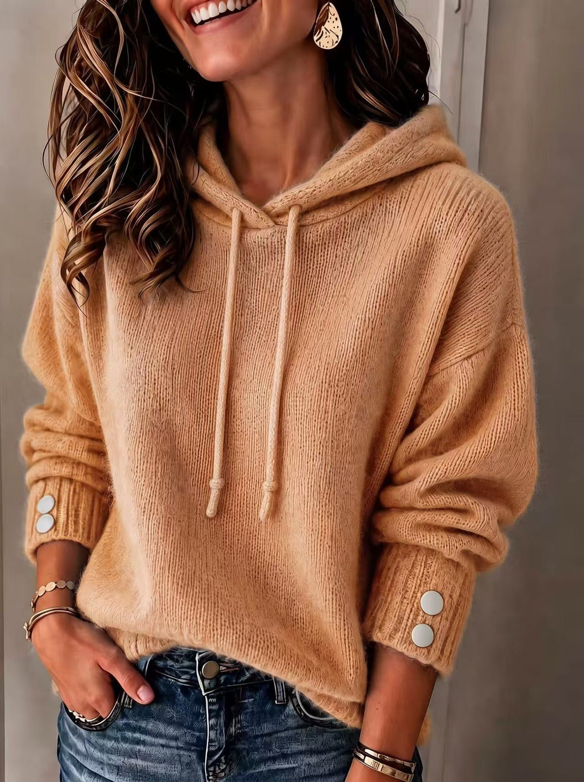 Women's hooded drawstring loose-fit sweatshirt sweater in a casual design by My Store