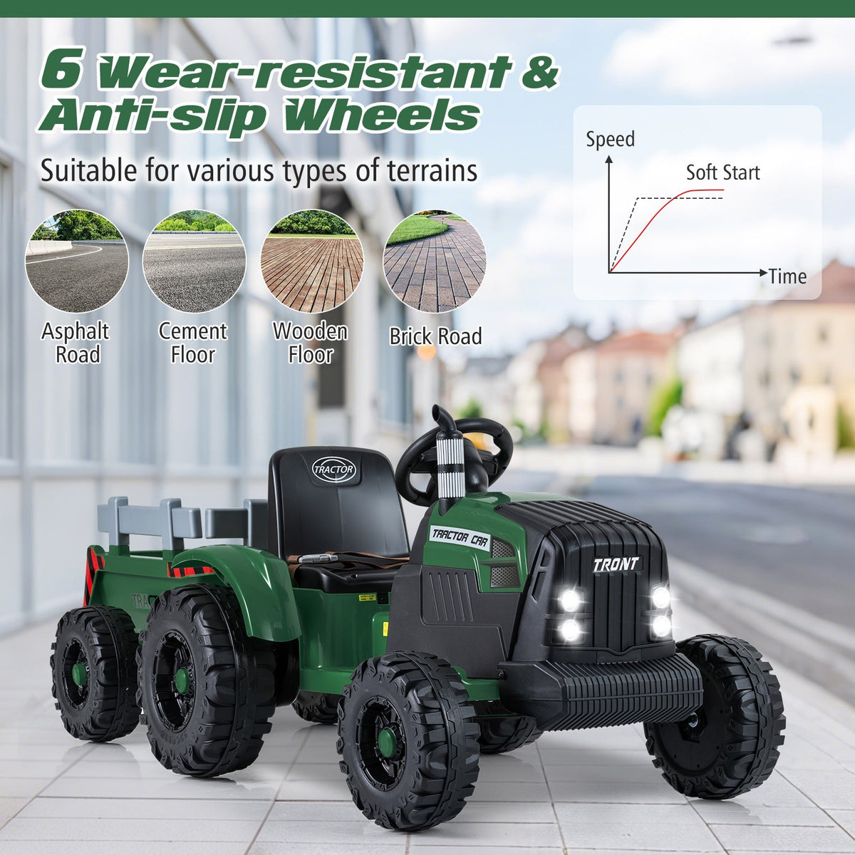 Kids' 24V ride-on tractor by GBruno Store with a detachable trailer and remote control for easy outdoor play.