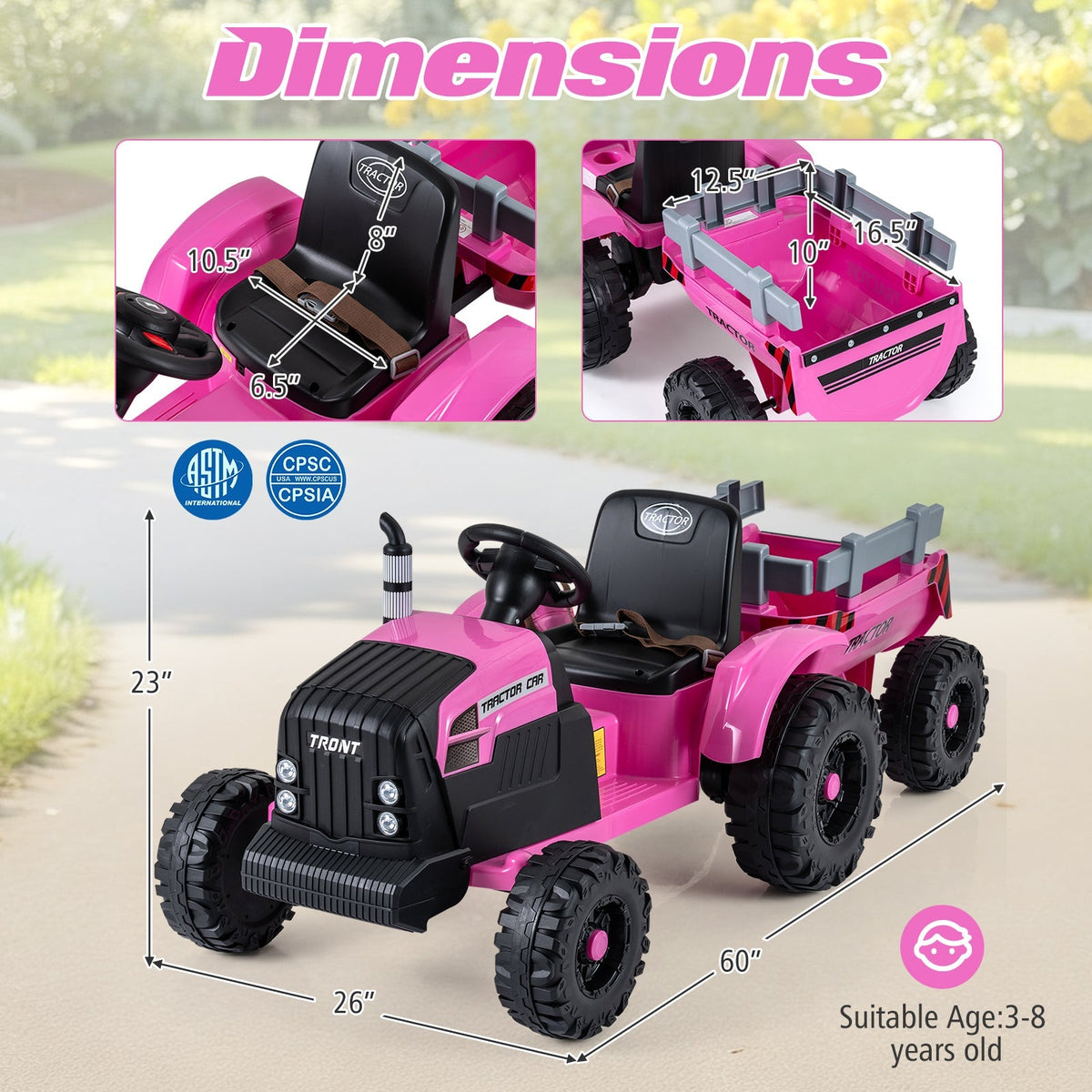 Kids riding a 24V electric ride-on tractor with a detachable trailer and remote control by GBruno Store.