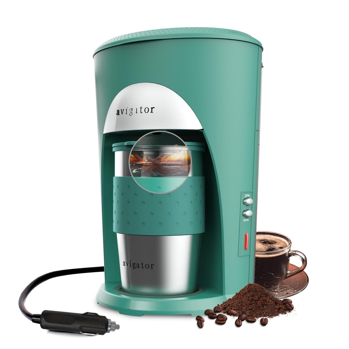 avigator Portable Coffee Maker 12V Car Coffee Maker Travel Coffee Machine Fits Camping&RV Cigarette Lighter Plug with Fast Heating Auto Shut Off(Green)