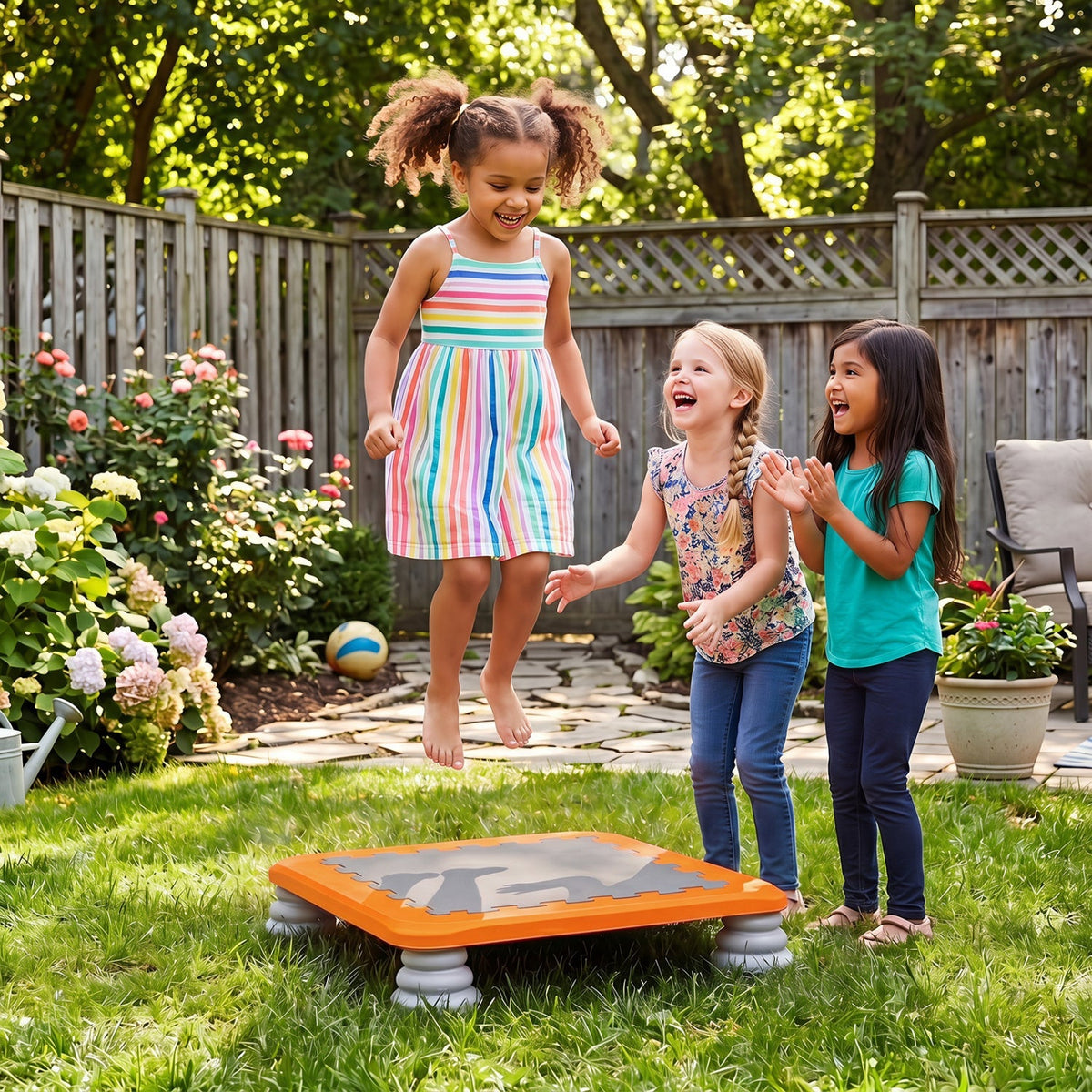 Kids mini trampoline by GBruno with 25.5-inch size, non-slip foot pads, and a sturdy frame for safe bouncing.