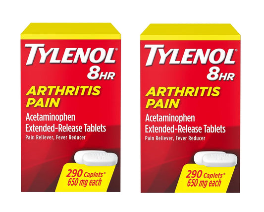 Tylenol Extended Relief Arthritis 650mg bottle with 580 capsules, showing label and cap in clear view.