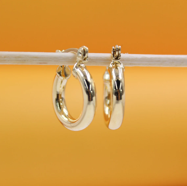 MIA Jewelry 18K gold filled thick lever back hoop earrings with open hoop design, stylish and elegant jewelry accessory