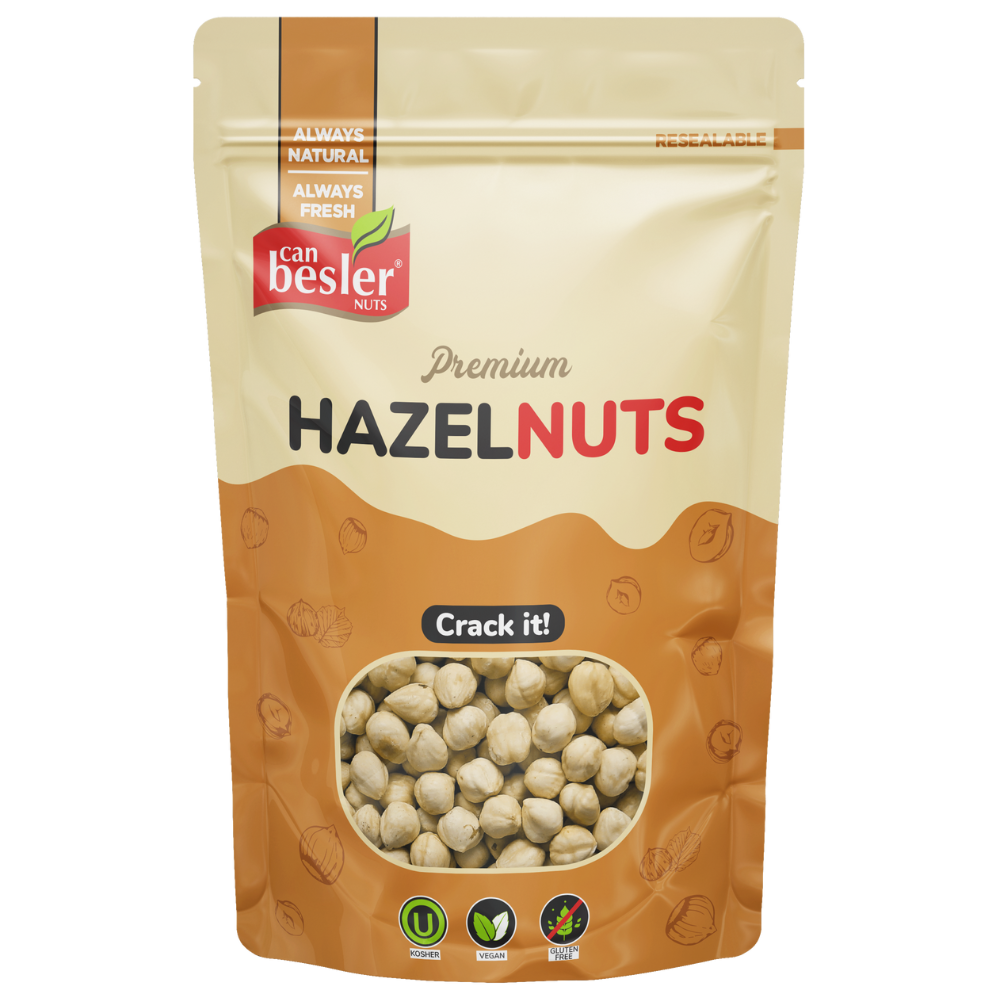 Can Besler Hazelnut snack by S101 in a 200g package, showing a close-up of the hazelnut snack pieces.