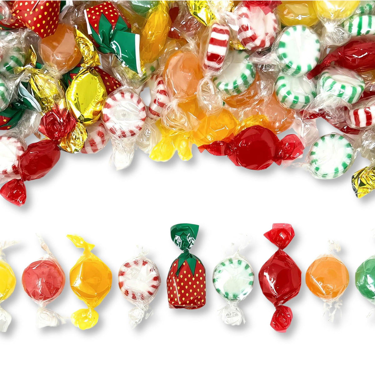 Assorted hard candy pieces from Candy In Bulk in a large bulk value bag, colorful and individually wrapped candy for snacking.