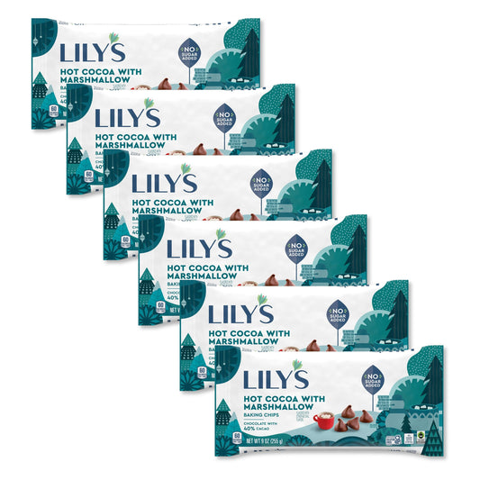 LILY’s Hot Cocoa with Marshmallow Baking Chips by Candy In Bulk, 9 oz, chocolate baking chips with no sugar added in a bag