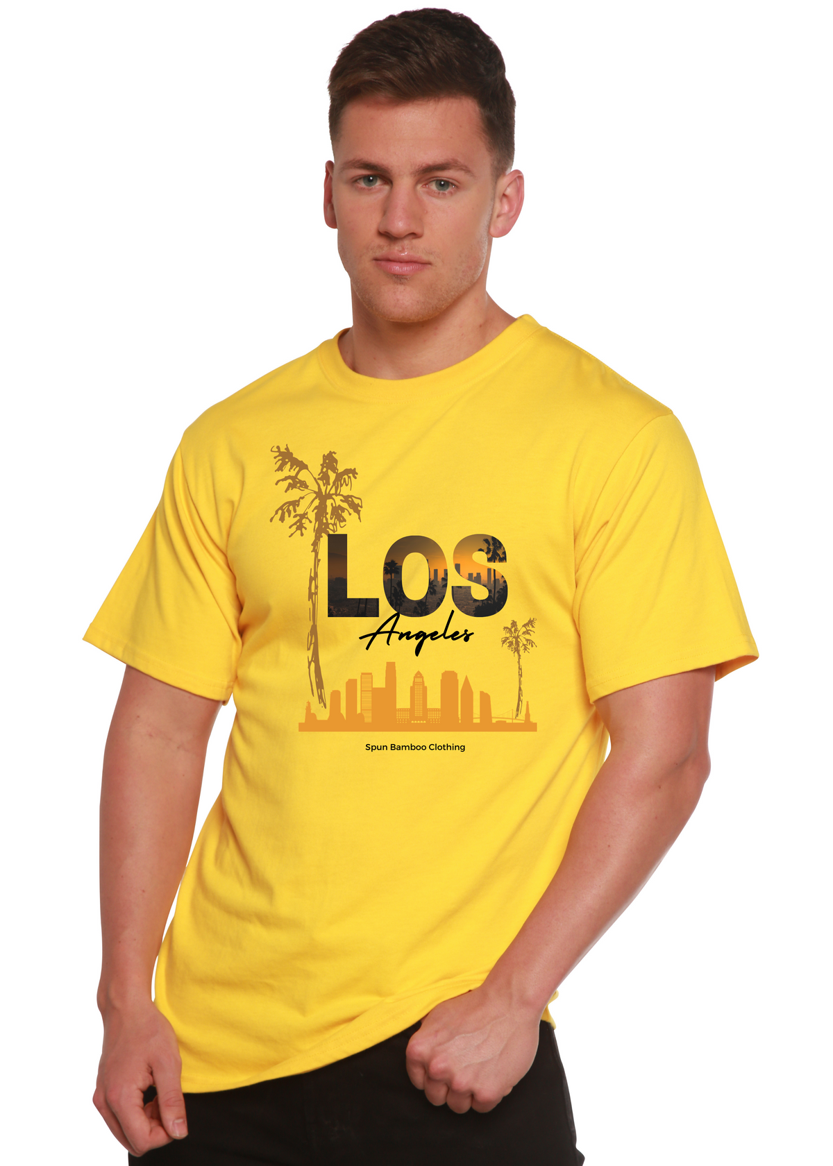 Mens Los Angeles graphic t-shirt by Spun Bamboo, short sleeve with bamboo viscose and organic cotton fabric, featuring city-inspired print.