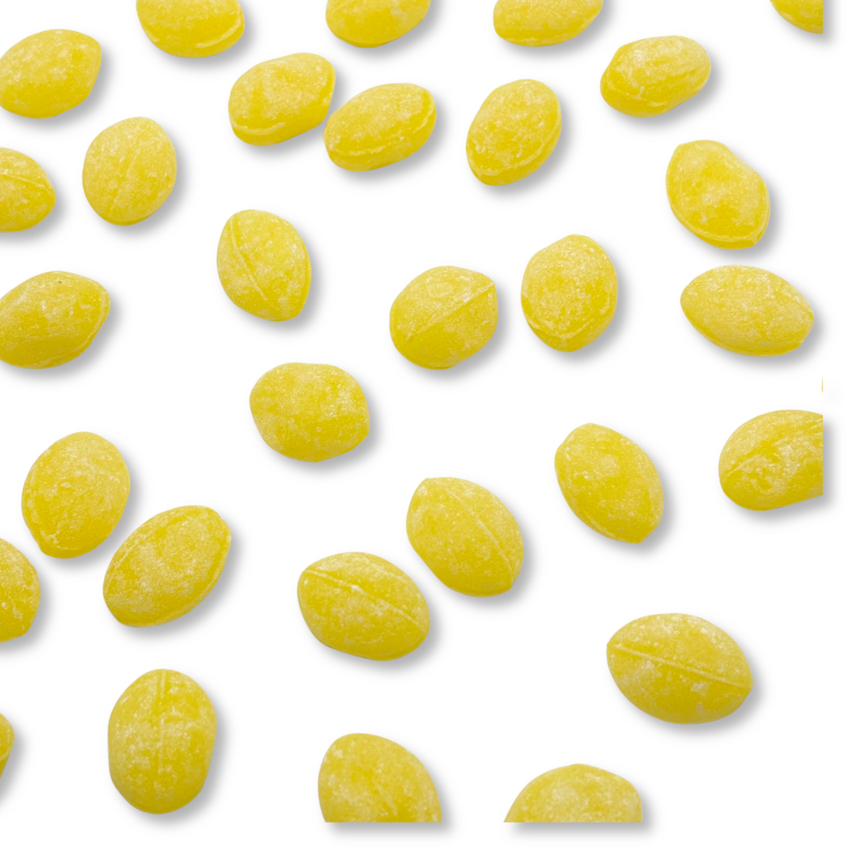 Candy In Bulk Claeys Lemon Sanded Drops, hard lemon candy drops in a bulk value bag, with textured sanding sugar coating.