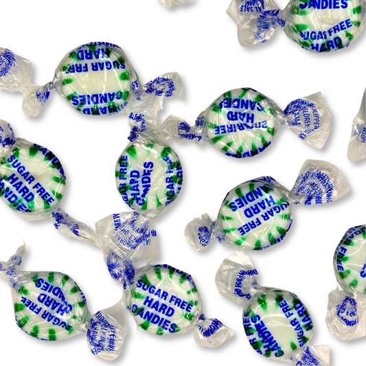 Arcor Starlight Spearmint Sugar-Free Hard Candy from Candy In Bulk, showing a close-up of the mint-flavored candies in a bulk bag