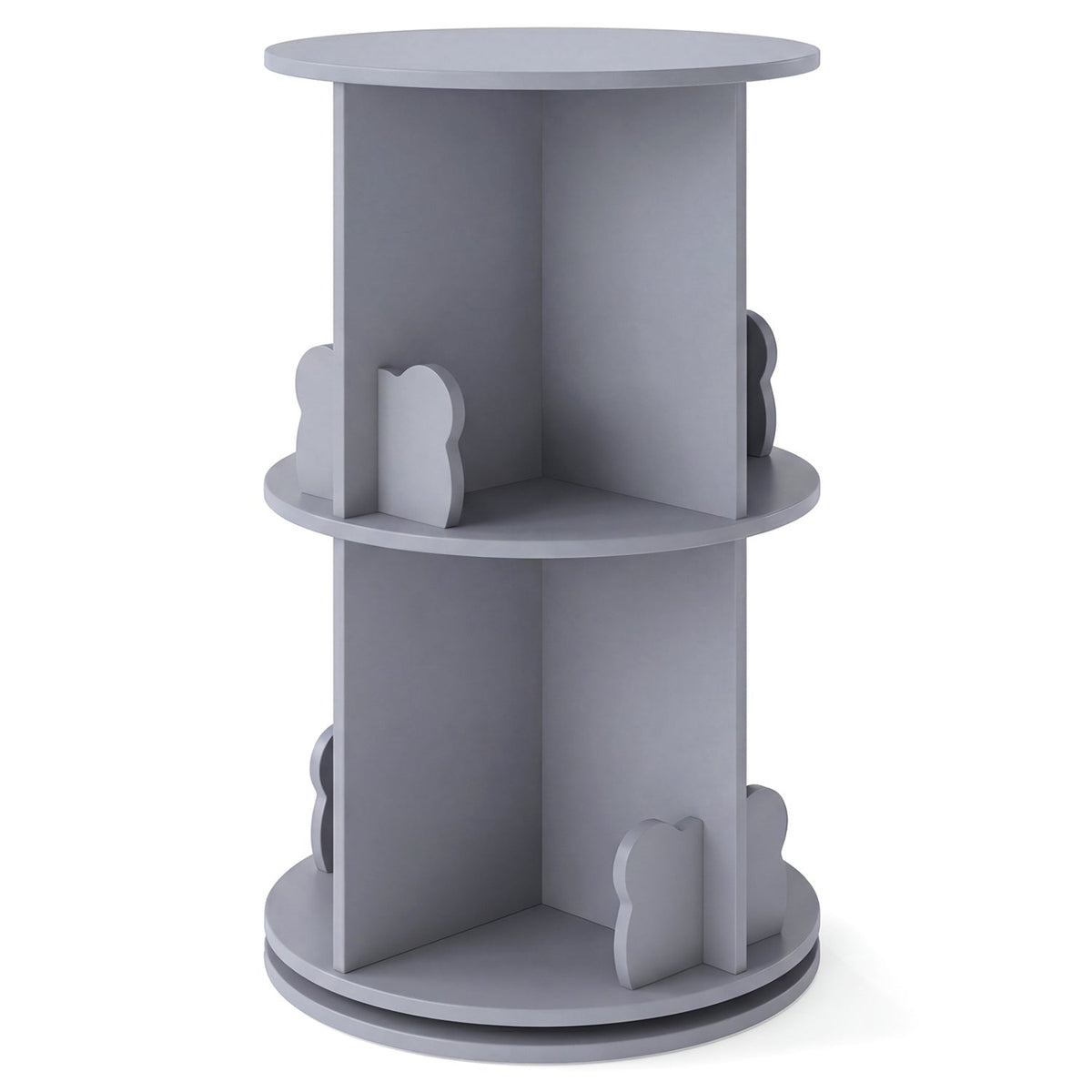 Kids GBruno Store 2-tier rotating bookshelf with bear-shaped baffles, freestanding kids' storage rack for books and toys.