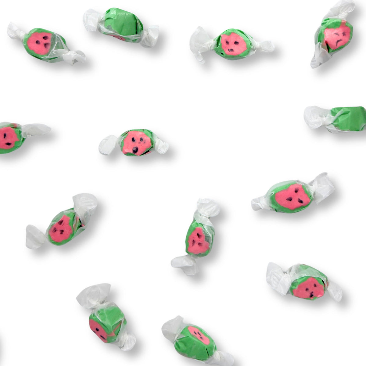 Assorted watermelon salt water taffy candies from Candy In Bulk in a large value bag, showing colorful chewy candy pieces.