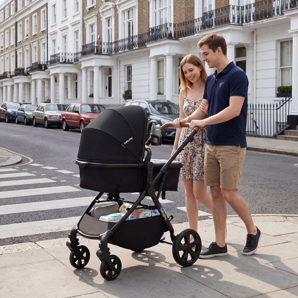 GBruno Store 2-in-1 convertible baby stroller with car seat adapters, featuring adjustable handle and comfortable seat for infants.