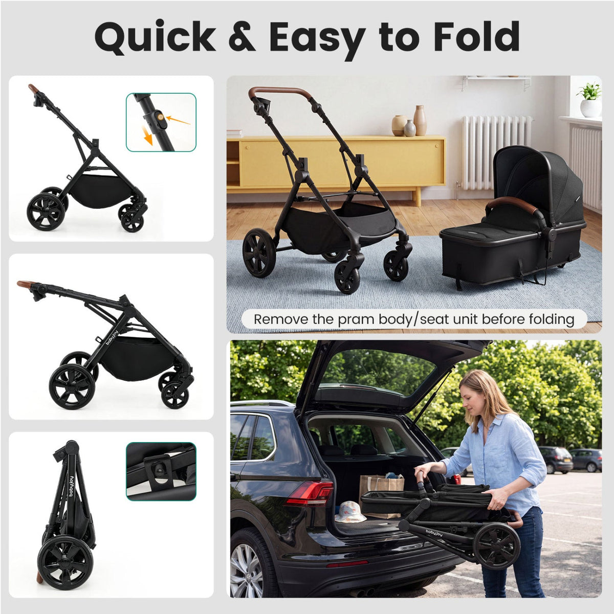 GBruno Store 2-in-1 convertible baby stroller with car seat adapters, lightweight frame, and adjustable handlebar for convenience.