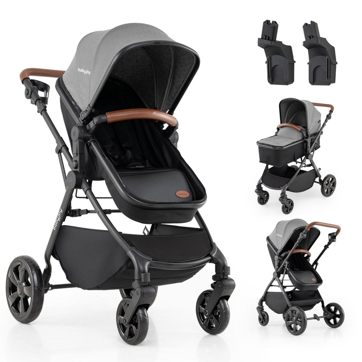 GBruno Store 2-in-1 convertible baby stroller with car seat adapters, foldable design, and adjustable handlebar for easy transport.