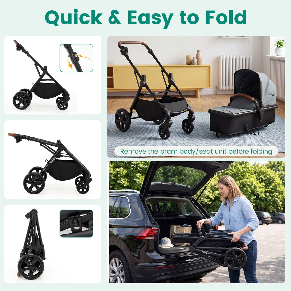 GBruno Store 2-in-1 convertible baby stroller with car seat adapters, lightweight frame, and adjustable handle for convenient travel.