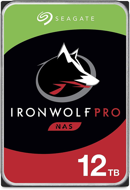 Seagate IronWolf Pro 12TB NAS internal hard drive with 3.5-inch SATA, 7200 RPM, 256MB cache for RAID and network storage.