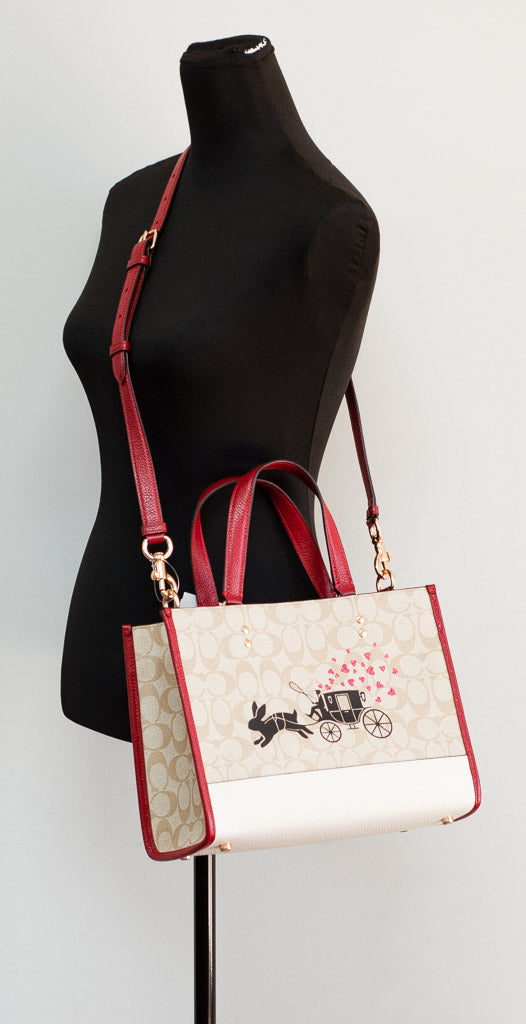 Coach Dempsey Medium Lunar New Year Rabbit Carryall Tote with colorful design and leather handles, stylish and spacious handbag.