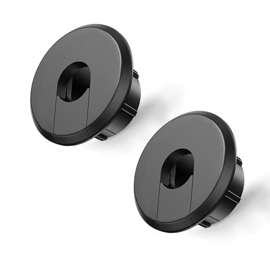 Two black 3/4 inch wall hole cable feed-through bushings for Starlink and Ethernet cables, with snap-on design, shown in the image.