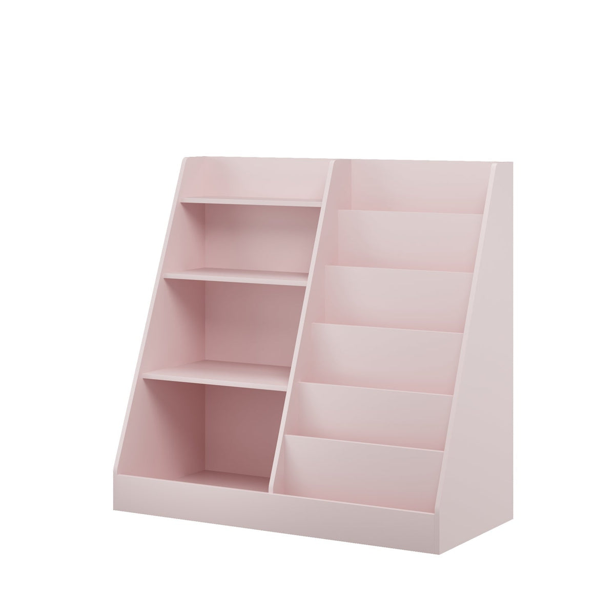 Kids bookshelf with toy storage organizer by GBruno Store, multi-tier design, 34.65 inches tall, featuring colorful compartments and shelves.