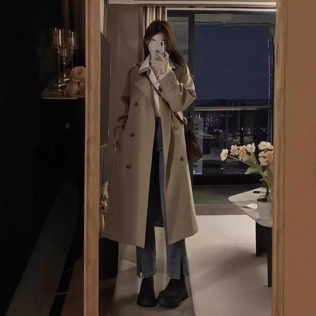 Women's British-style mid-length spring and autumn trench coat in an early autumn design