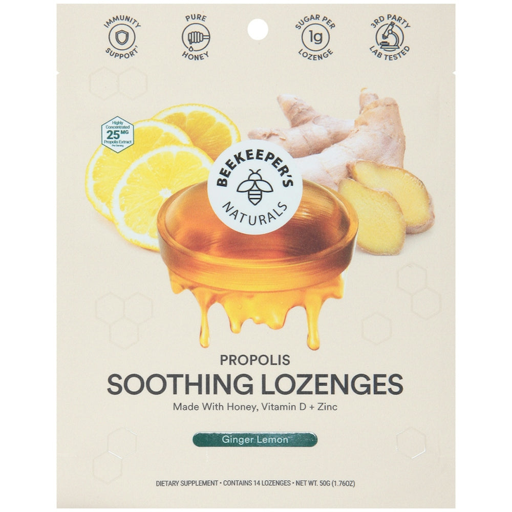 Beekeeper's Naturals Propolis Soothing Lozenges, Ginger Lemon