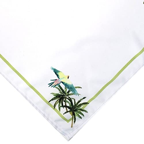 Set of four green synthetic cloth napkins featuring Brazilian parrot design, 16x16 inches, by Maison Charlo.