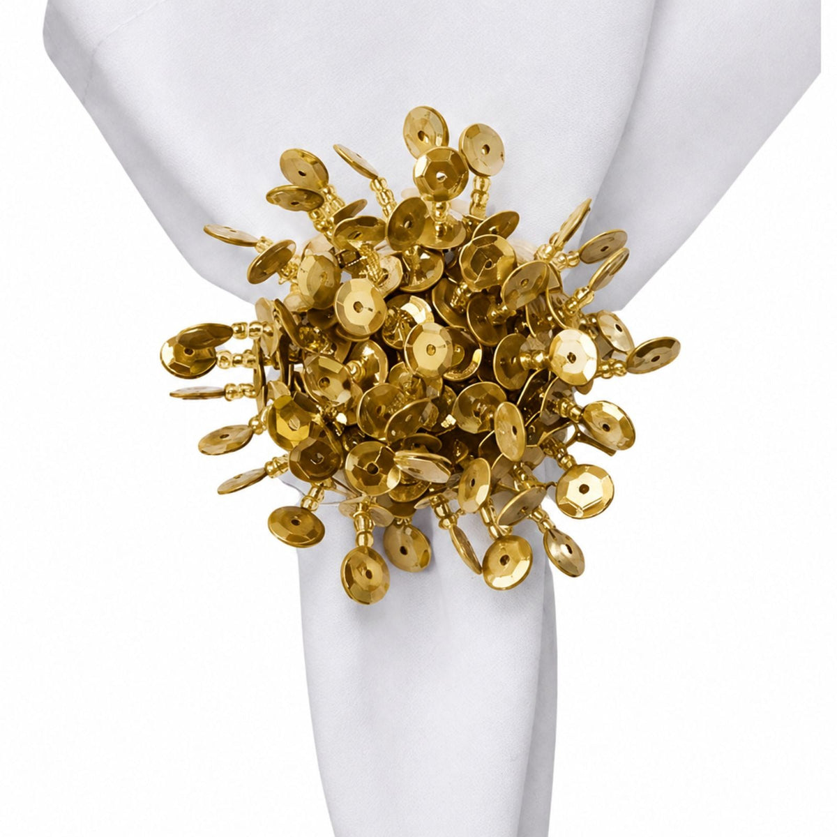 Maison Charlo set of 2 gold flower noir sequin napkin rings with elegant floral design for sophisticated table settings.