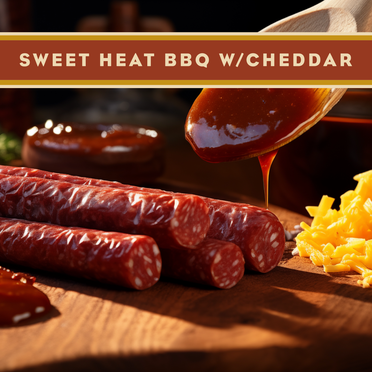 Artas'n Meats Wisconsin Beef Stick with Sweet Heat BBQ and Cheddar flavor, featuring a savory beef snack with spicy and cheesy notes.