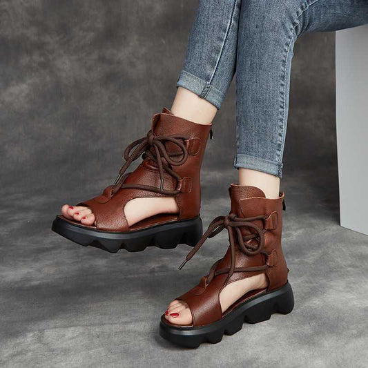 Soft leather platform sandals for women in summer style, featuring a comfortable heel and stylish design by BACKUPMYFILESNOW.COM®.
