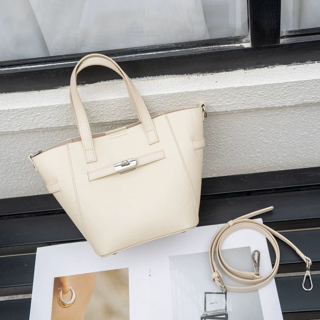 Custom cross-border top-grain vegetable-tanned leather basket bag, large-capacity women's handbag