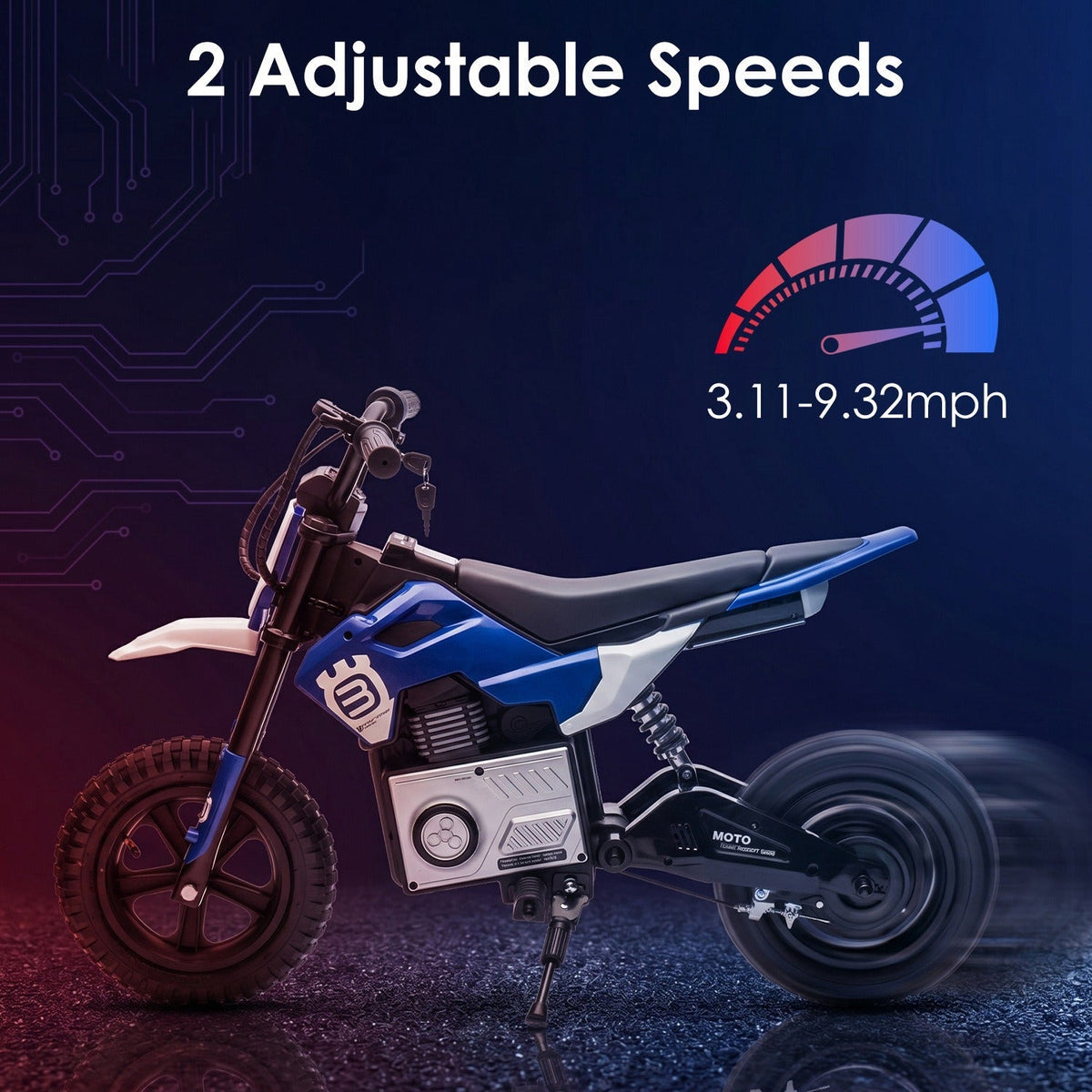 Kids riding a 24V electric motocross ride-on motorcycle by GBruno Store, designed for children ages 5 to 12, outdoors.