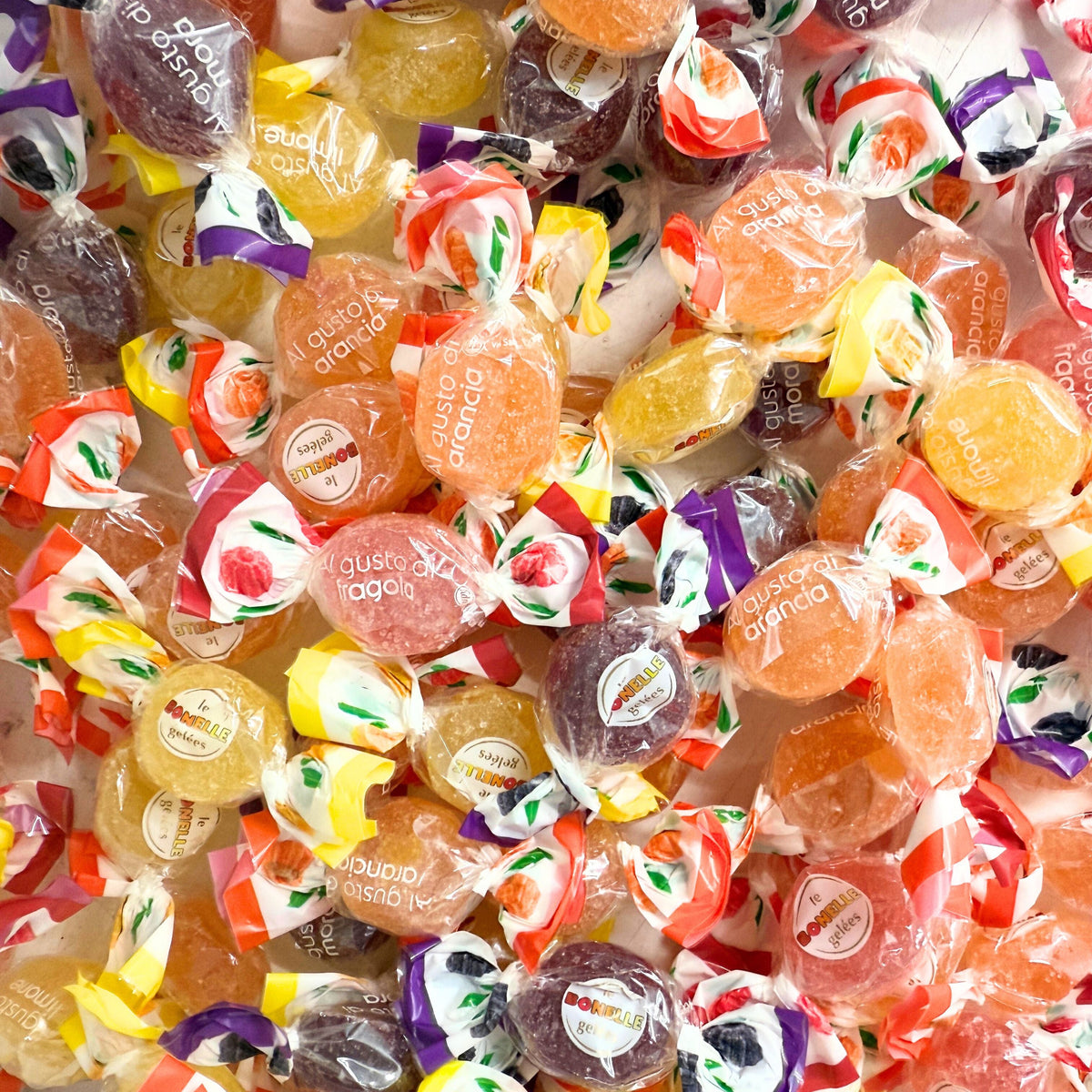 Assorted fruit-flavored Bonelle Fruit Jelly Candy in a bulk value bag, colorful and chewy candies from Candy In Bulk.