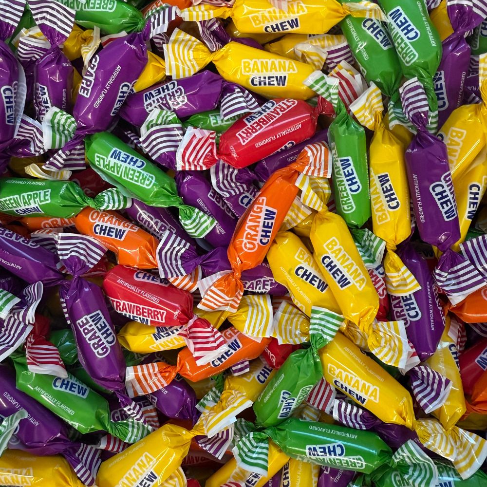 Assorted Colombina Fruit Chews candy in a bulk value bag, featuring colorful, chewy fruit-flavored candies from Candy In Bulk.