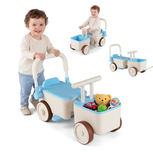 Kids ride on push car with rope and storage basket, 3-in-1 toy for children, sturdy plastic design by GBruno Store