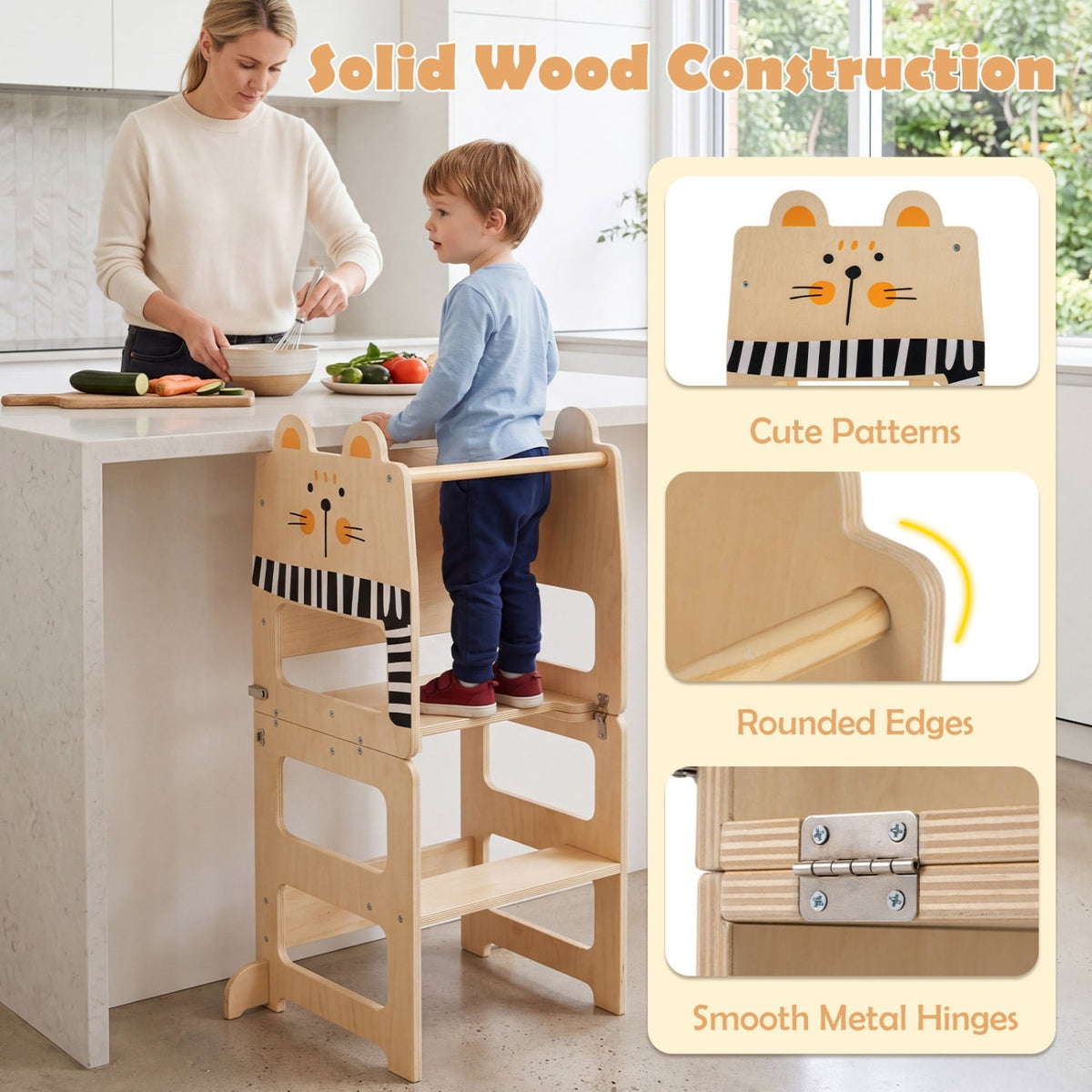 Wooden 3-in-1 kids step stool with chalkboard surface, featuring natural wood finish and safety design for children.