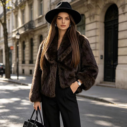 Autumn winter chic cropped double-sided faux fur fashion jacket by My Store