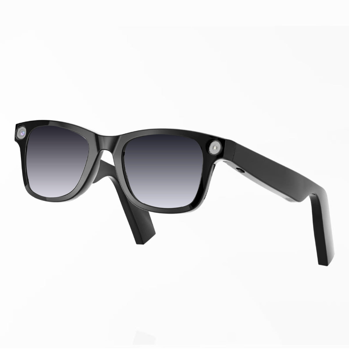 AI Camera Smart Glasses by BACKUPMYFILESNOW® with sleek design, featuring built-in camera lenses and adjustable arms.