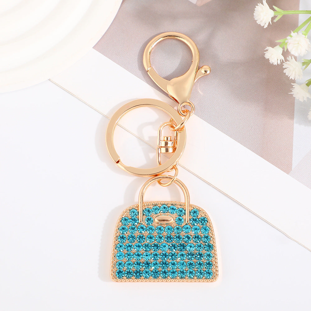 Creative minimalist diamond-studded handbag charm keychain – close-up product image