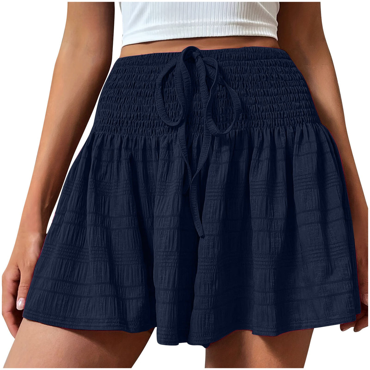 Women's summer solid color drawstring sports shorts