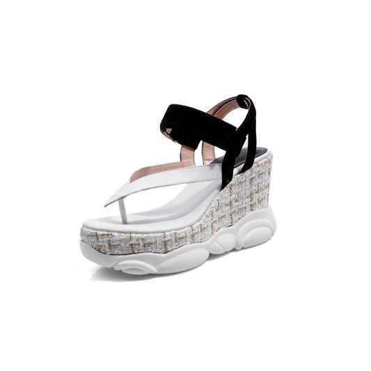 Colorful women's waterproof platform slope heel sandals with open toes and adjustable straps, designed for comfort and style.