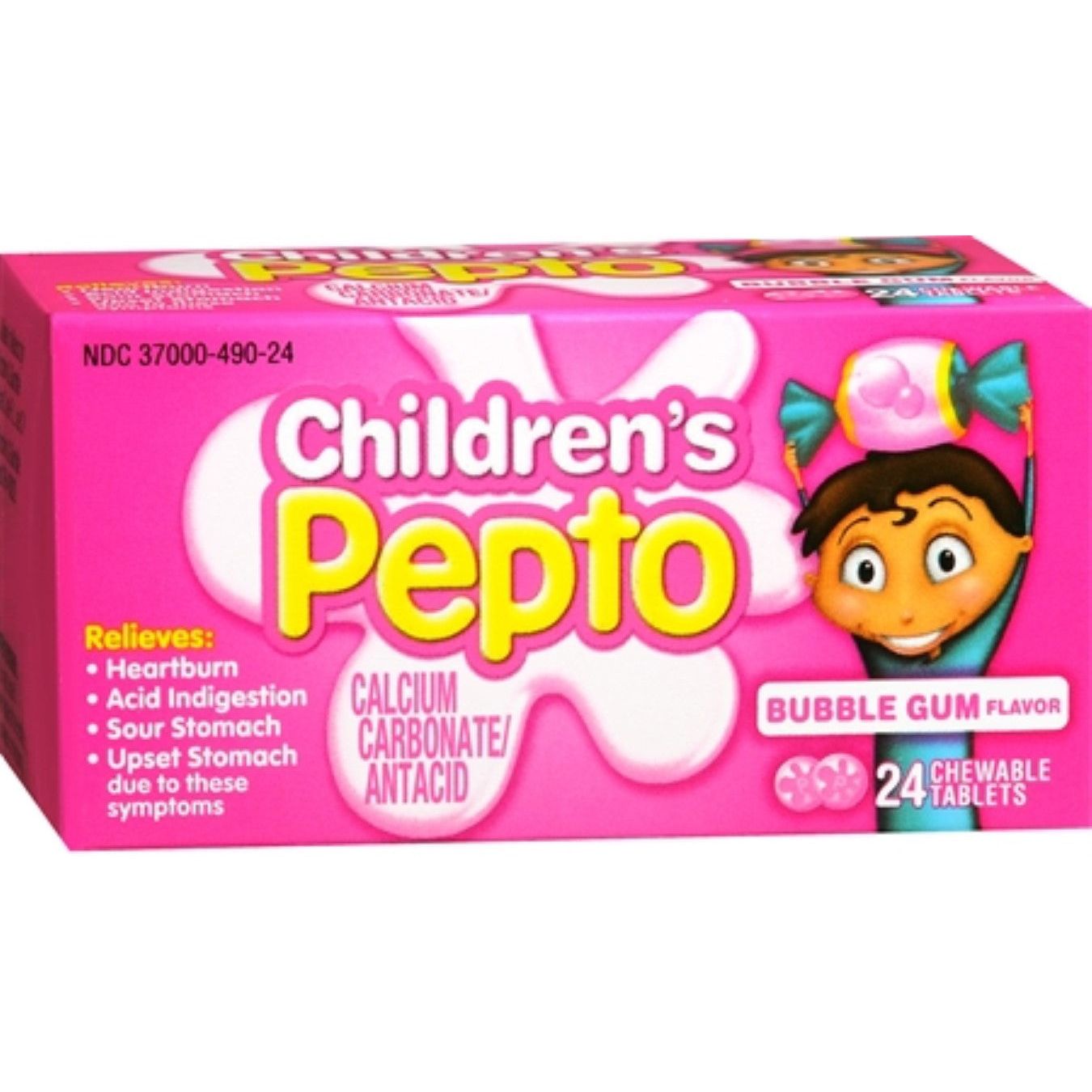 Pepto-Bismol Kids Antacid Chewable Tablets For Upset Stomach Relief, Over-the-Counter Medicine, 24 Ct