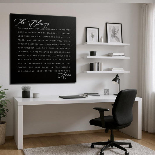 Canvas art featuring "The Blessing Faith Sign III" with inspirational text, created by Tailored Canvases.