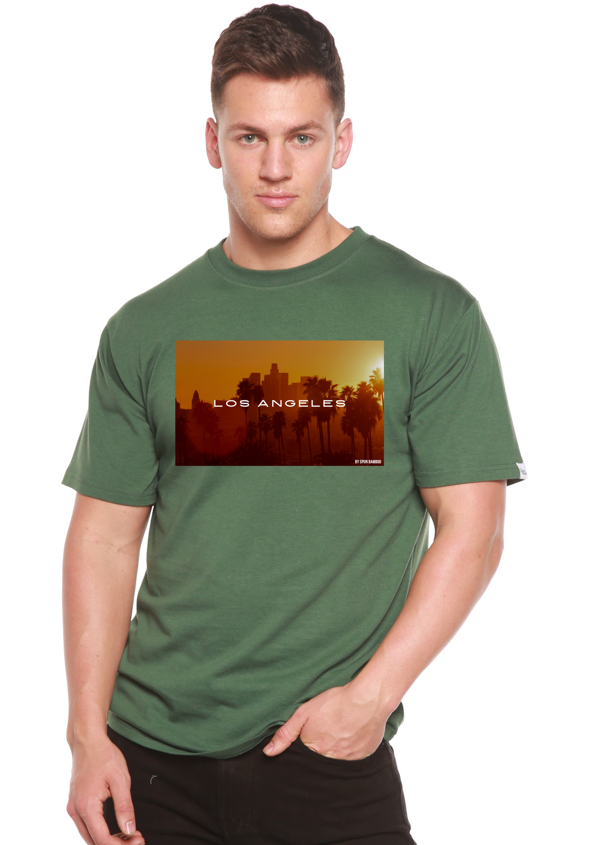 Spun Bamboo men's graphic T-shirt made of bamboo viscose and organic cotton, featuring a Los Angeles print on short sleeves.